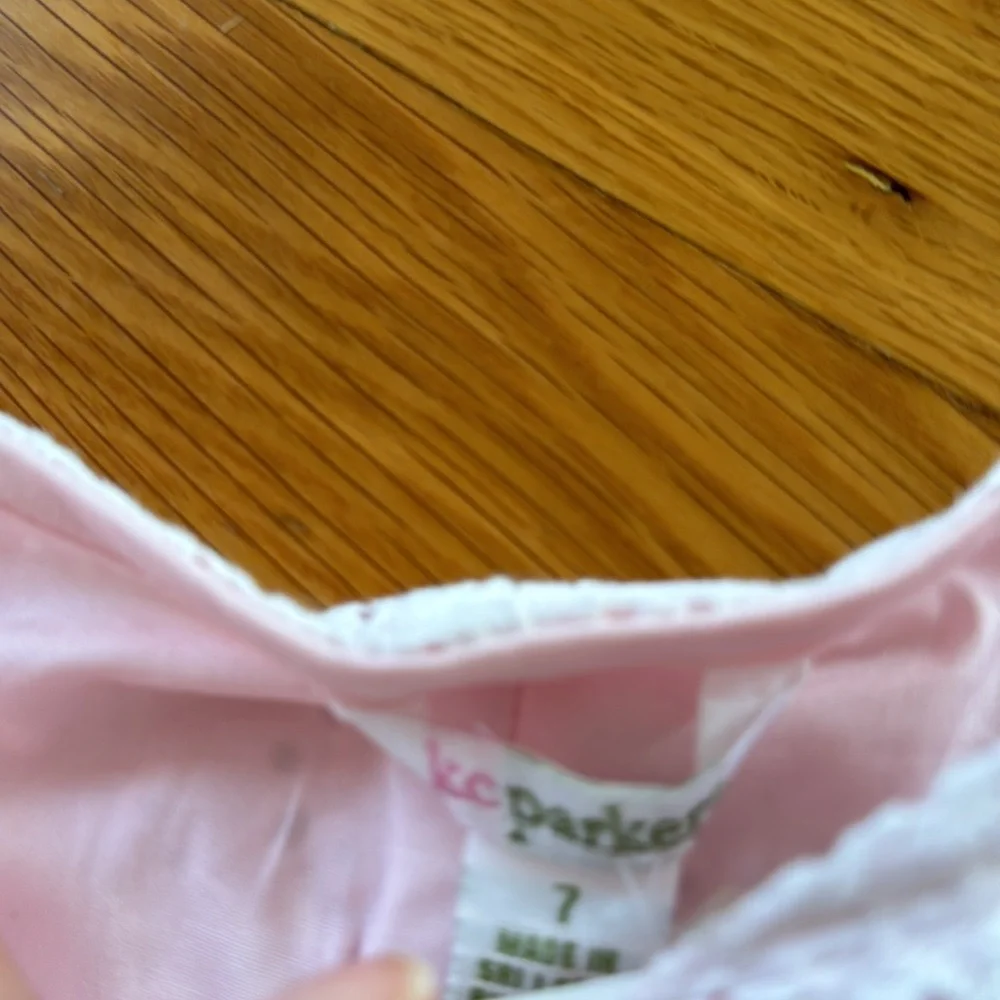 KC Parker girls capris 7 white / pink eyelet Hartstrings boutique Kids pants NEW
